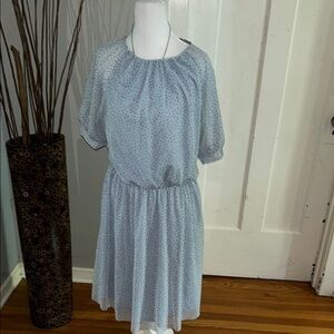 Blue Midi Dress with Crew Neck and Raglan Sleeves